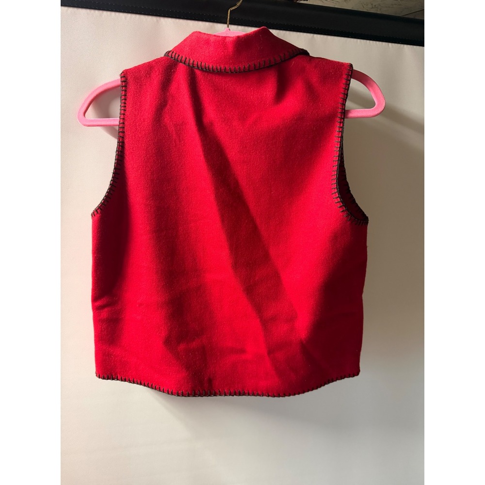 Talbots Petites Red Wool Blend Embroidered Blanket Stitch Vest Womens P Small - Picture 5 of 6